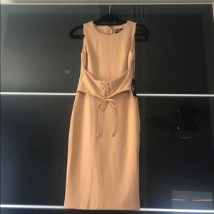 Nude Lace-up Bodycon Dress